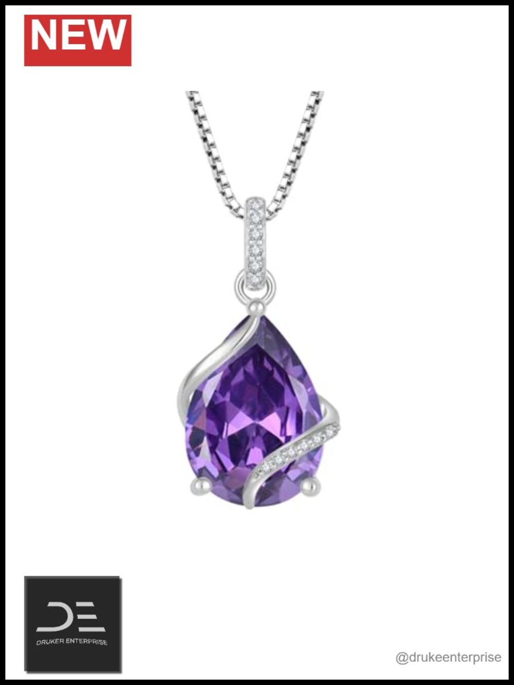 Sterling Silver White Gold Plated Pear Cut Birthstone Pendant Necklace Women